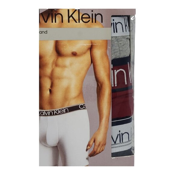 Calvin Klein Mens Boxer Brief 3-Pk L Cotton Stretch Underwear Burgundy Navy Gray - Picture 1 of 7